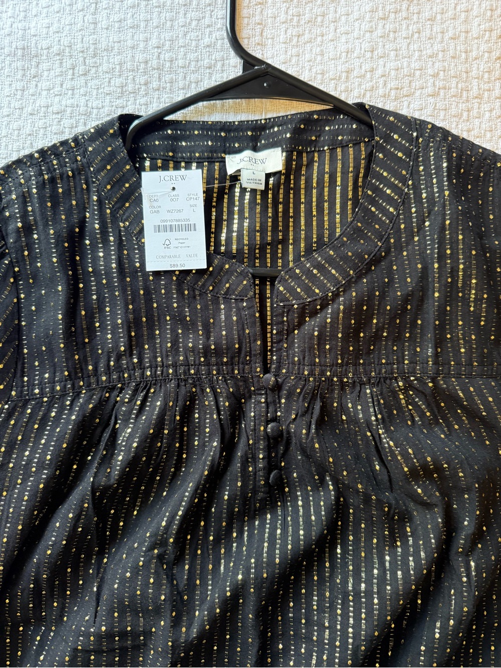 J. Crew Black Blouse with Gold Metallic Dots - Picture 6 of 9